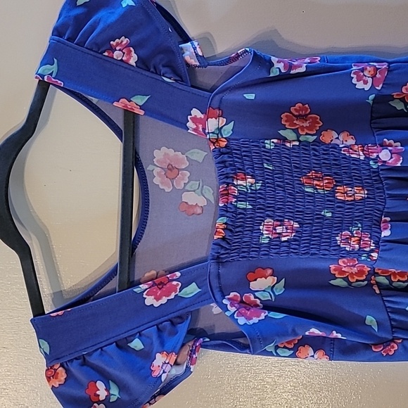 Wonder Nation Set of 2, Chambray Dress & Blue Floral Jumpsuit - Girls L 10/12 - Picture 4 of 10